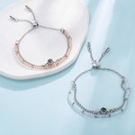 Personalized Photo Projection Adjustable Double Chain Bead Bracelet with 100 Languages Dainty Jewelry Anniversary Birthday Gift for Women
