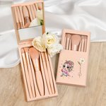 Personalized Fashion Girl Birth Flower Name Makeup Brush Box Set with 5 Pcs Brushes and Mirror Travel Accessories Birthday Wedding Gift for Women