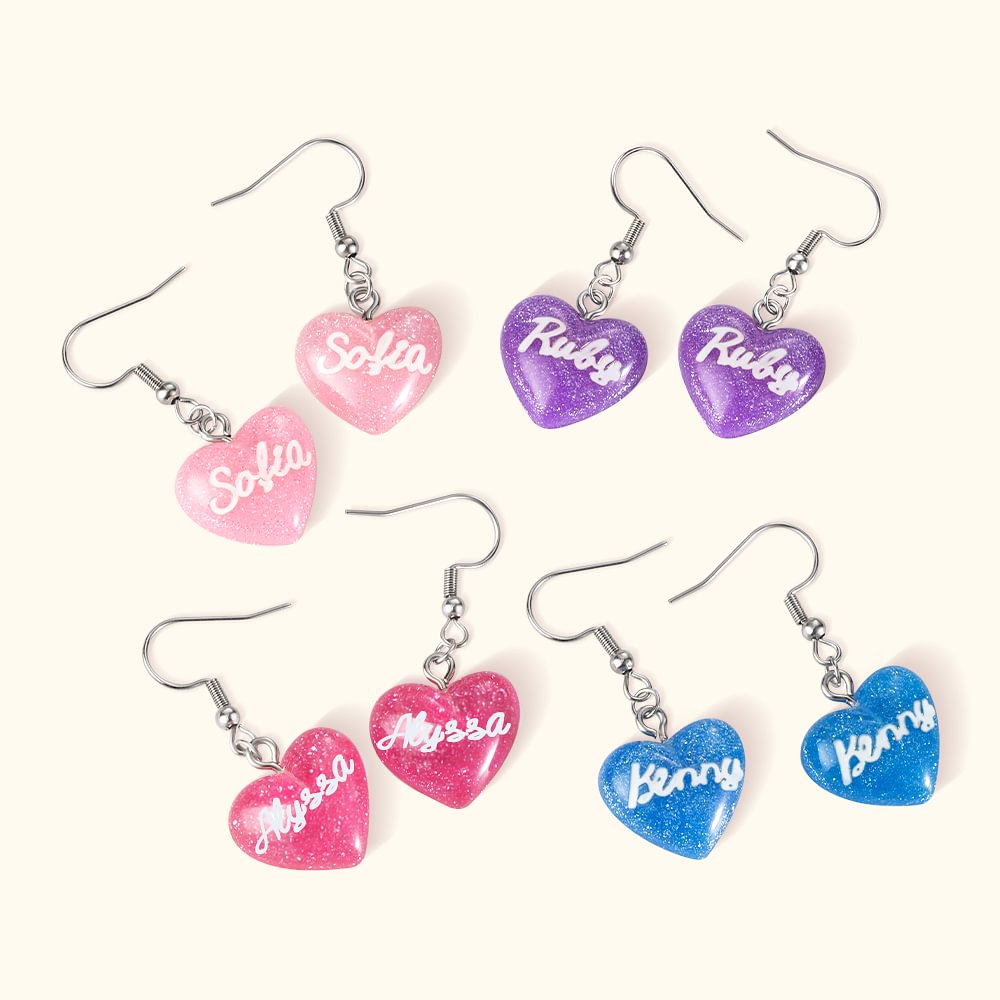 Boucles d'oreilles pailletées Police Style Fashion Rose Acrylique avec Nom Cadeau pour Elle