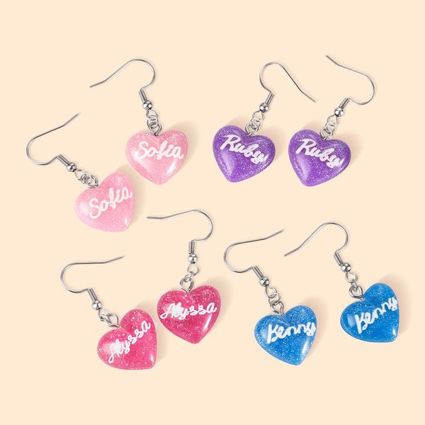 Colorful Glitter Heart Acrylic Dangle Earrings