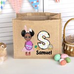 Sac en toile de jute personnalisé avec nom et prénom pour la chasse aux oeufs de Pâques Cadeau pour les enfants