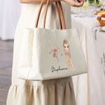 Segno zodiacale personalizzato nascita fiore personaggio cartone animato tela Tote Bag con nome e manico in pelle regalo di compleanno per le donne