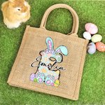 Personalisierte niedliche Schleife Ostern Hase Jute Tragetasche mit Namen und Griff Tote Bag Ostereier Geburtstag Ostern Party Geschenk für Kinder