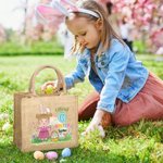 Personalised Rainbow Bunny Ear Cartoon Character Jute Tote Bag with Name Reusable Easter Party Gift for Kids