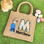 Sac en toile de jute personnalisé avec nom et prénom pour la chasse aux oeufs de Pâques Cadeau pour les enfants