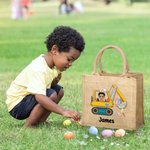 Personalisiertes Tote Bag Jute-Tasche Hase Cartoon Charakter Bagger Ostereier mit Namen Ostern Party Geburtstag Geschenk für Jungen Mädchen