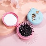 Personalizada de dibujos animados de moda de la muchacha del nacimiento de la flor portátil plegable de bolsillo de aire cojín peine del pelo con espejo y nombre de novia regalo de cumpleaños para las