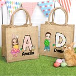 Sac en toile de jute personnalisé avec nom et prénom pour la chasse aux oeufs de Pâques Cadeau pour les enfants