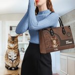 Borsa tote in pelle PU conciata a spina di pesce personalizzata con gatto nome e tracolla regalo perfetto per gli amanti dei gatti