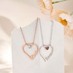 Personalisierte Name Halskette mit Geburtsstein in Herzform Ringhalter Anhänger Eleganter Schmuck Geburtstag Jahrestag Valentinstag Geschenk für Damen