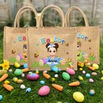 Pascua personalizado colorido Craked cáscara de huevo rota de dibujos animados Niño Niña Bolsa de yute con el nombre de caza del huevo Fiesta de Favores Regalo de cumpleaños para los niños