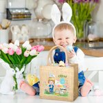 Personalised Rainbow Bunny Ear Cartoon Character Jute Tote Bag with Name Reusable Easter Party Gift for Kids