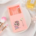 Personalized Fashion Girl Birth Flower Name Makeup Brush Box Set with 5 Pcs Brushes and Mirror Travel Accessories Birthday Wedding Gift for Women