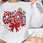 Personalized Cupid Bow Heart Print Title Multicolor T-shirt Sweatshirt with 1-16 Names Valentine's Day Mother's Day Gift for Mom Grandma