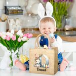 Coniglietto acquerellato personalizzato Fiori Uova iniziali Borsa in iuta con nome Regalo di compleanno di Pasqua per bambini