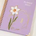 Personalized 2025 Planner Gold-rimmed Birth Flower A5 Notebook with Weekly Monthly Planning Pages and Tabs Office Birthday Gift for Coworkers Friends