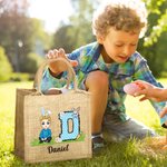 Personalisierte Niedliche Cartoon-Charakter Kaninchen Blumen Jute Tasche mit Namen Initiale Tote Bag Ostern Eiersuche Party Geschenke für Kinder