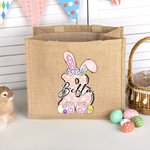 Personalisierte niedliche Schleife Ostern Hase Jute Tragetasche mit Namen und Griff Tote Bag Ostereier Geburtstag Ostern Party Geschenk für Kinder