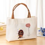 Personalisierte Mode Cartoon Mädchen Geburt Blume Name Canvas große Tragetasche mit Ledergriff Geburtstag Geschenk für Frauen
