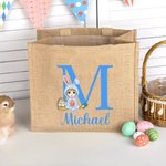 Personalizzato Cartoon personaggio costume coniglietto uova iniziale Iuta Tote Bag con nome regalo di compleanno di Pasqua per ragazzi ragazze