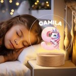 Personalizada Fantasía Unicornio Dinosaurio Dibujos animados Número LED Luz de Noche con Nombre y Base de Madera Decoración de Guardería Cumpleaños Baby Shower Regalo para Niños