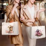 Sac en Toile Personnalisé avec Nom et Fleur de Naissance Accessoire à Bandes en Cuir Cadeau Anniversaire Fête des Mères pour Femme