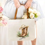 Sac en Toile Personnalisé avec Nom et Fleur de Naissance Accessoire à Bandes en Cuir Cadeau Anniversaire Fête des Mères pour Femme