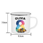 Taza esmaltada con nombre personalizada Fantasía Unicornio Dinosaurio Dibujos animados Número 12oz Día del niño Vuelta al cole Regalo para niños Niñas