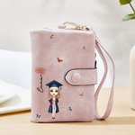 Personalized Graduate Character Birth Flower Butterfly Leather Tri-folded Wristlet Wallet with Name and Card Holder Birthday Graduation Gift for Women