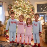 Conjunto de pijamas personalizados suaves a rayas de navidad con nombre bordado regalo de Navidad para niños