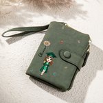 Personalized Graduate Character Birth Flower Butterfly Leather Tri-folded Wristlet Wallet with Name and Card Holder Birthday Graduation Gift for Women