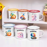 Taza esmaltada con nombre personalizada Fantasía Unicornio Dinosaurio Dibujos animados Número 12oz Día del niño Vuelta al cole Regalo para niños Niñas