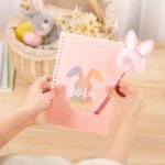 Personalised Cute Bunny Name A5 Spiral Notebook and Pom Puff Pen Set with 156 Lined Pages Birthday Easter Gift for Boys Girls