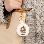 Personalizado de dibujos animados Cheerleading Girl Portátil de cuero Nombre Anillo Titular Joyero Funda con llavero Accesorios de viaje Regalo de cumpleaños para las mujeres