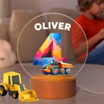 Personalizada Fantasía Unicornio Dinosaurio Dibujos animados Número LED Luz de Noche con Nombre y Base de Madera Decoración de Guardería Cumpleaños Baby Shower Regalo para Niños