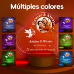 Luz nocturna LED personalizada en forma de corazón con Cupido nombres de la pareja y base de madera regalo para el Día de San Valentín