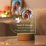 Luz nocturna LED personalizada en forma de corazón con Cupido nombres de la pareja y base de madera regalo para el Día de San Valentín