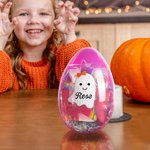 Personalized Halloween Cute Ghost Bat Egg Shape Candy Container with Name Halloween Trick or Treat Party Gift for Kids Children