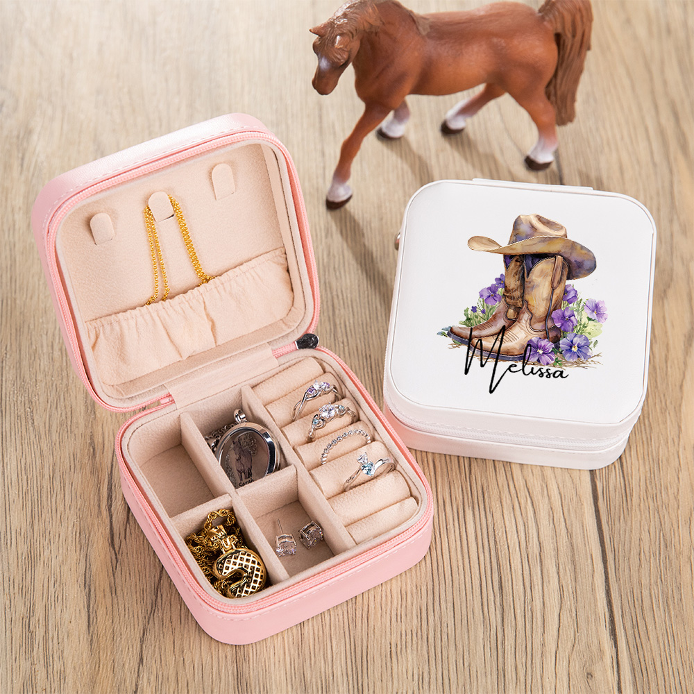 Boîte à bijoux en cuir avec nom Accessoires de voyage Cadeau d'anniversaire pour femmes