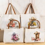 Sac en Toile Personnalisé avec Nom et Fleur de Naissance Accessoire à Bandes en Cuir Cadeau Anniversaire Fête des Mères pour Femme