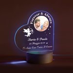 Luce notturna a LED base in legno personalizzata con foto di cupido nomi data testo decor da scrivania regalo di San Valentino e anniversario