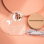Luce notturna a LED base in legno personalizzata con foto di cupido nomi data testo decor da scrivania regalo di San Valentino e anniversario