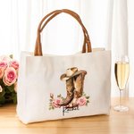 Sac en Toile Personnalisé avec Nom et Fleur de Naissance Accessoire à Bandes en Cuir Cadeau Anniversaire Fête des Mères pour Femme