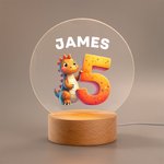 Personalizada Fantasía Unicornio Dinosaurio Dibujos animados Número LED Luz de Noche con Nombre y Base de Madera Decoración de Guardería Cumpleaños Baby Shower Regalo para Niños