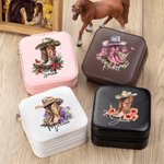 Personalisierte Geburt Blume Western Cowgirl Hut Stiefel Design Leder-Schmuck-Box mit Namen Portable Travel Accessories Geburtstagsgeschenk für Frauen