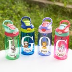 Borraccia personalizzata con animali adorabili da 475 ml con nomi e cannuccia in silicone regalo del ritorno a scuola per bambini