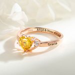 Gepersonaliseerde Sterling Zilver Hartvormige Geboortesteen-beloftering met Zirkonia en Gravuretekst Moederdag Valentijnsdag Huwelijkscadeau voor Haar