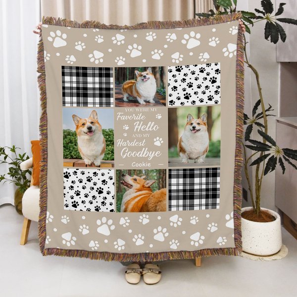 Personnalisé Multicolore Paw Prints Dog Cat Photos Fringed Soft Throw Blanket with Name Home Decor Memorial Sympathy Pet Loss Gift for Pet Lovers