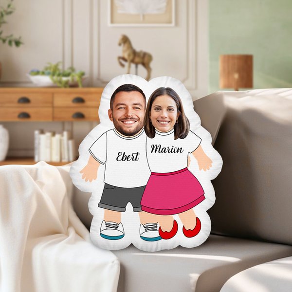 Personalized Funny Face Photo Human-shaped Throw Pillow with Name Home Decor Valentine's Day Housewarming Gift for Couple Him Her