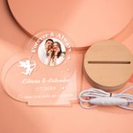 Luz nocturna LED personalizada en forma de corazón con Cupido nombres de la pareja y base de madera regalo para el Día de San Valentín